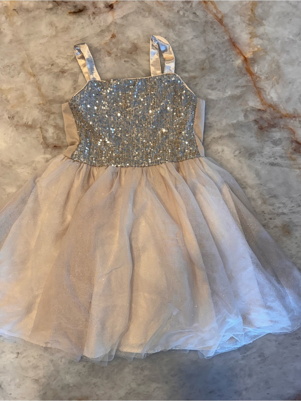 Cat & Jack Girls Silver Sequin Party Dress Size Medium Like New